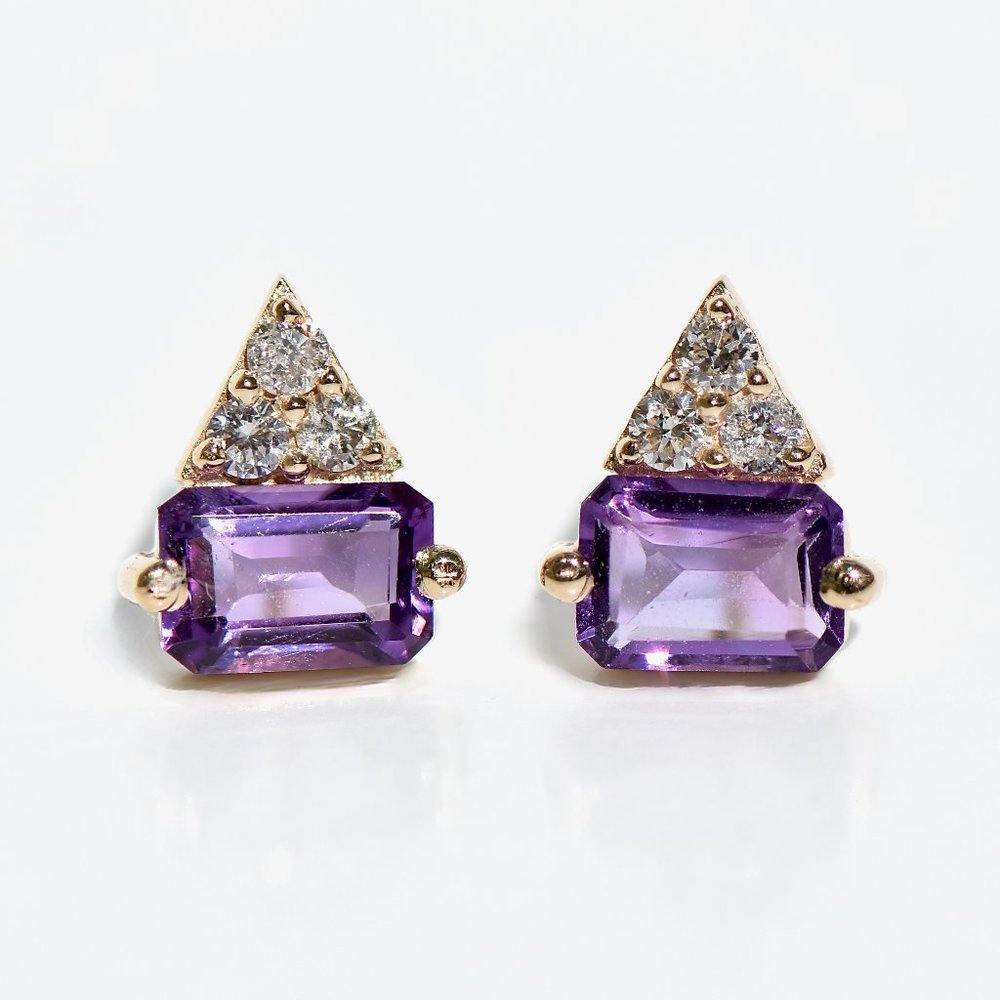 14k Diamond and Amethyst Petite Studs/Earrings